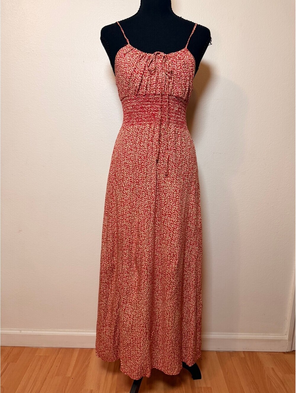 Emory Park Red Floral Smocked-Waist Maxi Dress S
